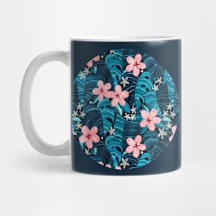 Midnight Tropical Garden - deep cyan blue Mug